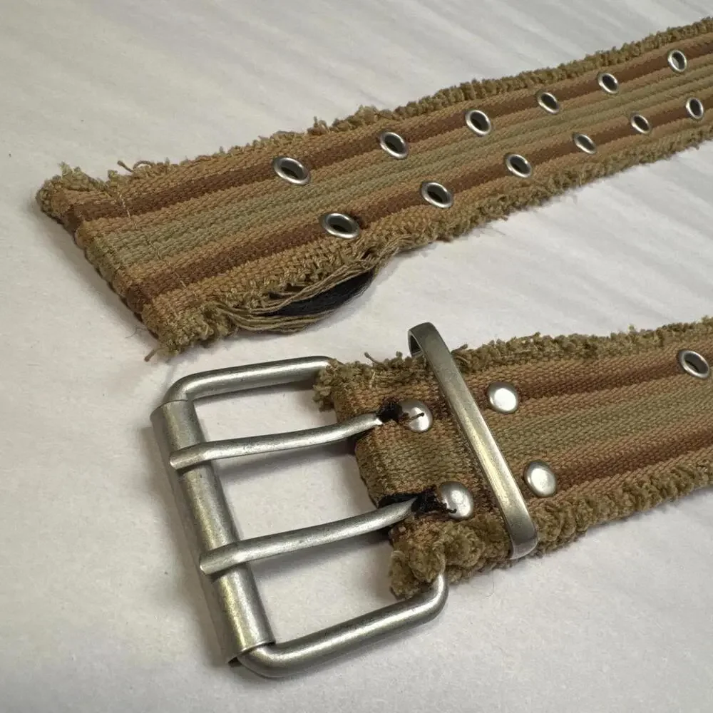 Rare‎ Vintage 00s Distressed Canvas Double Grommet Belt – size 6